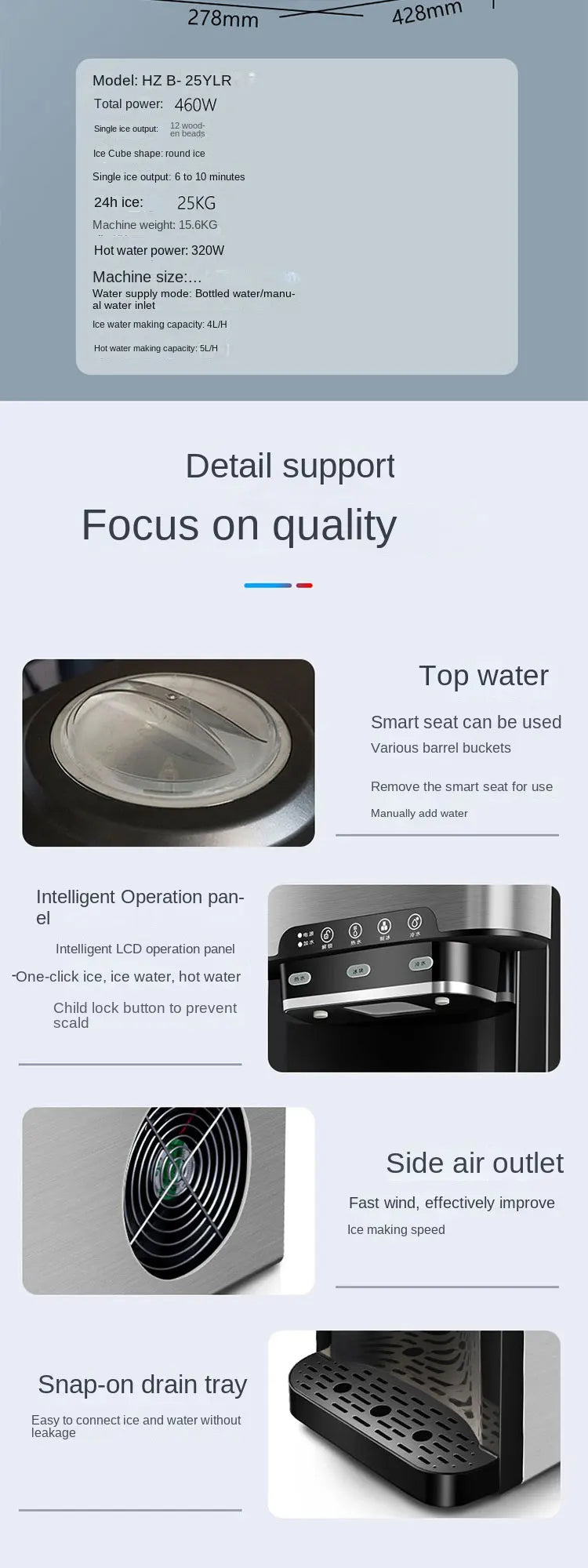 Drinking Water Ice Maker 48lbs Daily Ice Cube