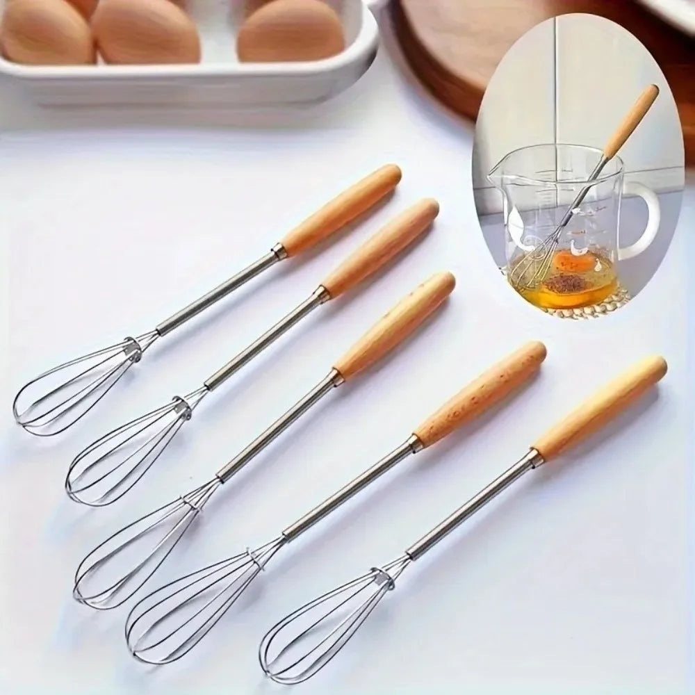 Solid Wood Handle Whisk Mini Stainless Steel Wire