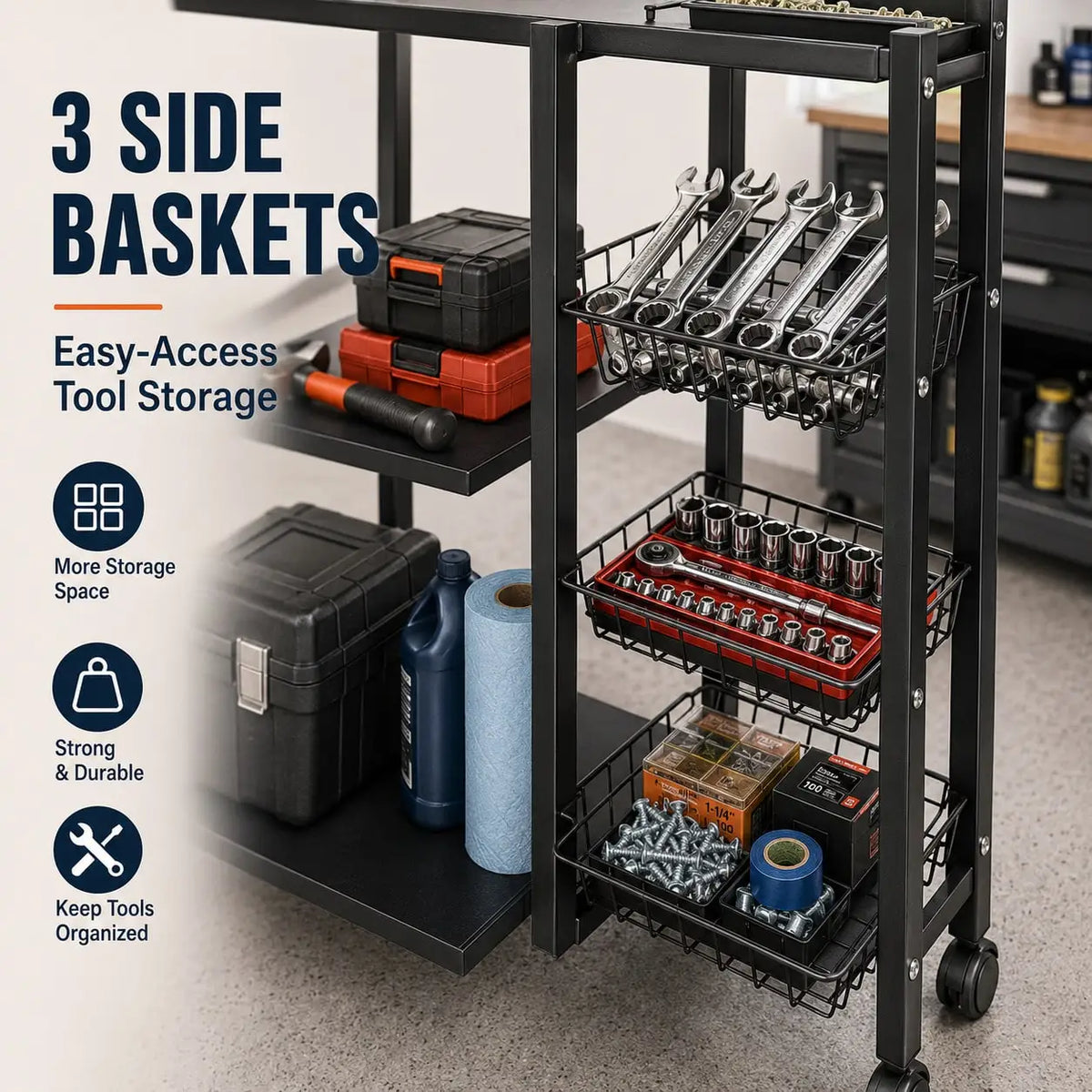 Mobile Storage Rack Adjustable 4-Tier Shelving Unit Wire