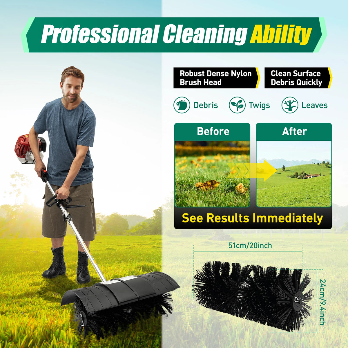 Handheld Power Bbroom 25kw Nylon Brush Head Sweeper