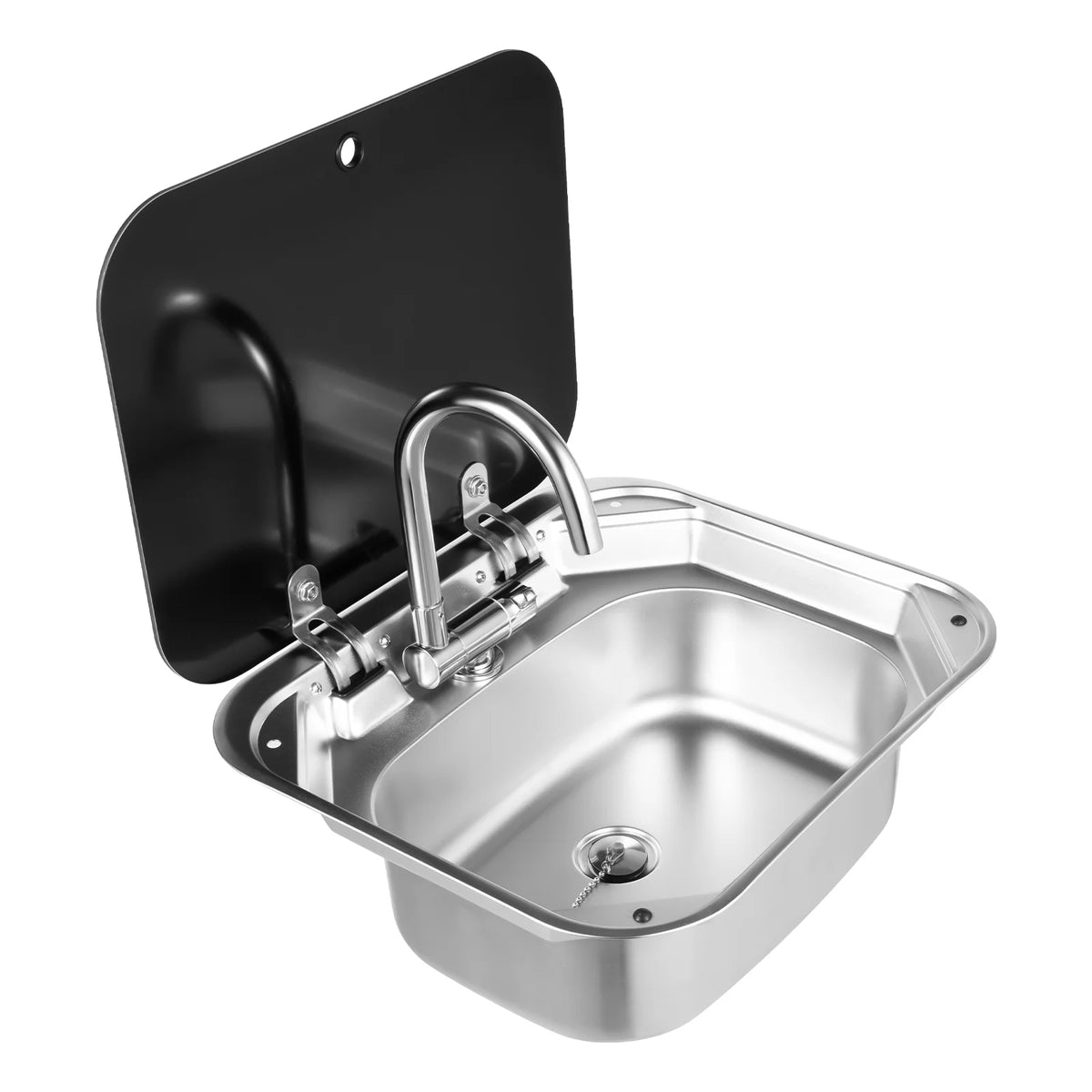 Rv Sink Foldable Tempered Glass Cover&Faucet Stainless Steel