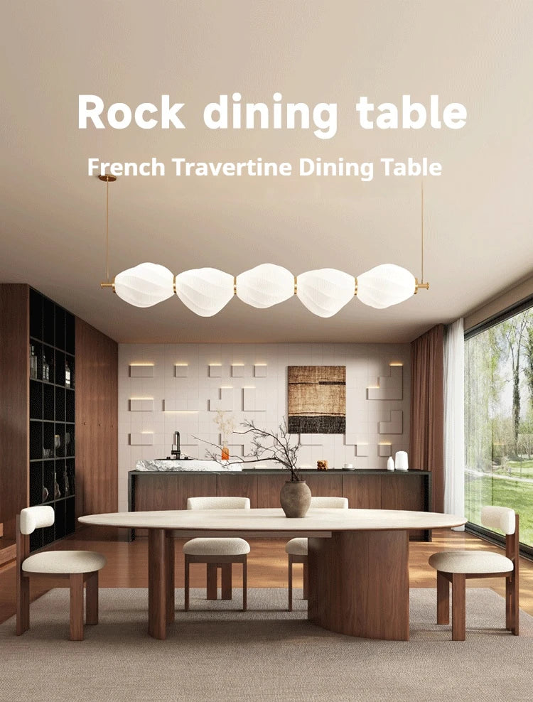 Any Size Custom Beige Travertine Teardrop Dining Table