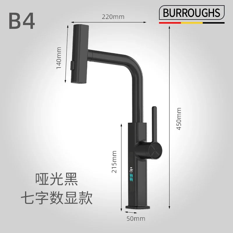Faucet Cold Digital Display Pull-Out Rotatable Multi-Functional