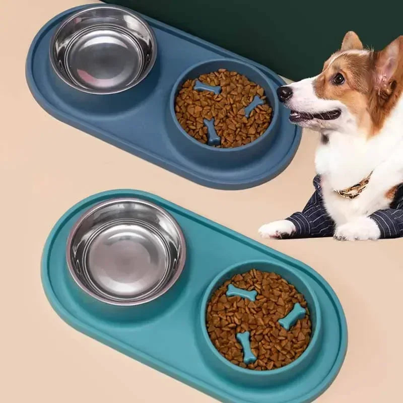 Dog Double Bowl Silicone Mat Cat Pet Food