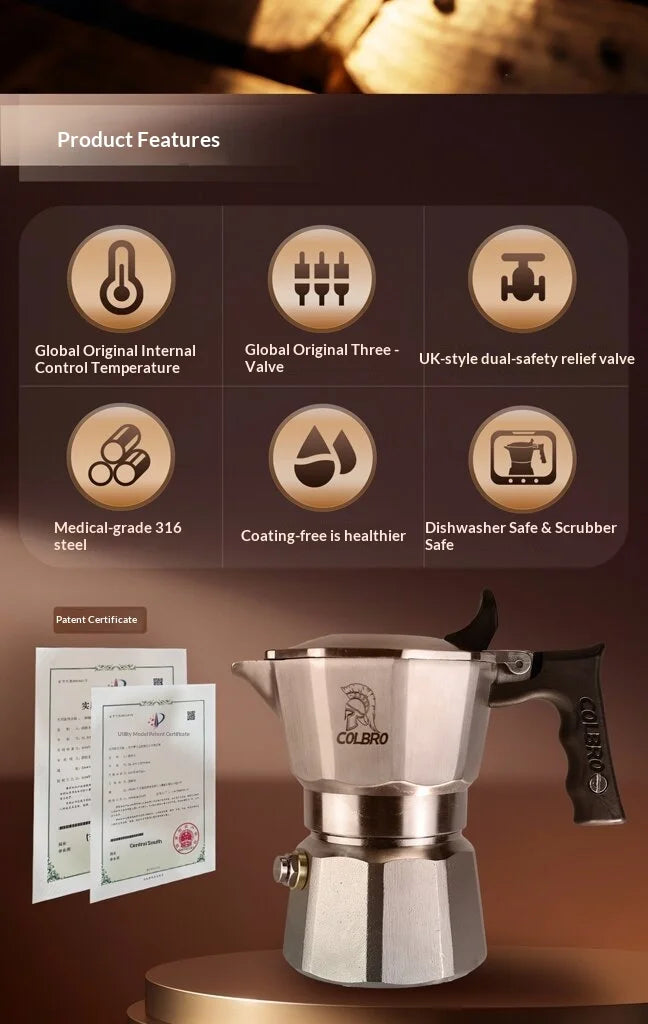 Colbro Moka Pot Stainless Steel Double Valve Triple