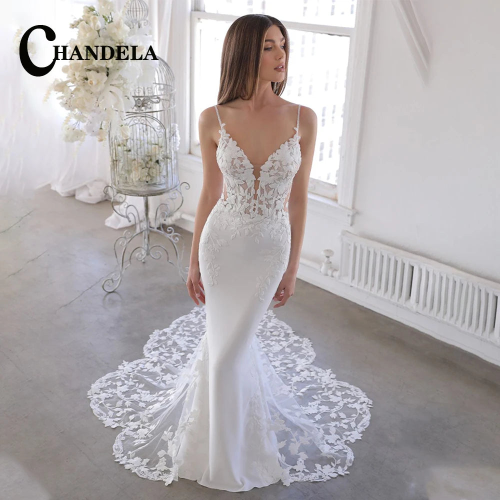 Chandela Trendy A-Line Wedding Dress Bridal Sleeveless Tulle