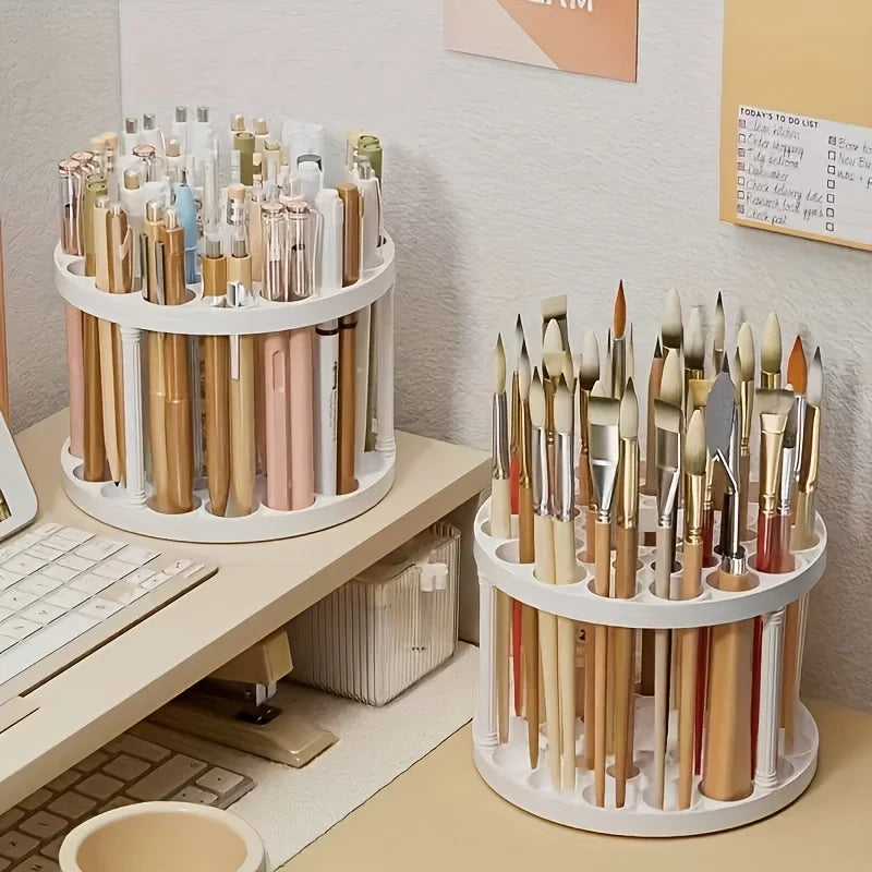360 Rotating Brush Holder - White Plastic Organizer