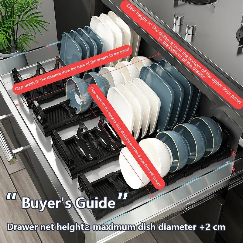 Cabinet Dish Storage Rack Drawer Built-In Dish Drain