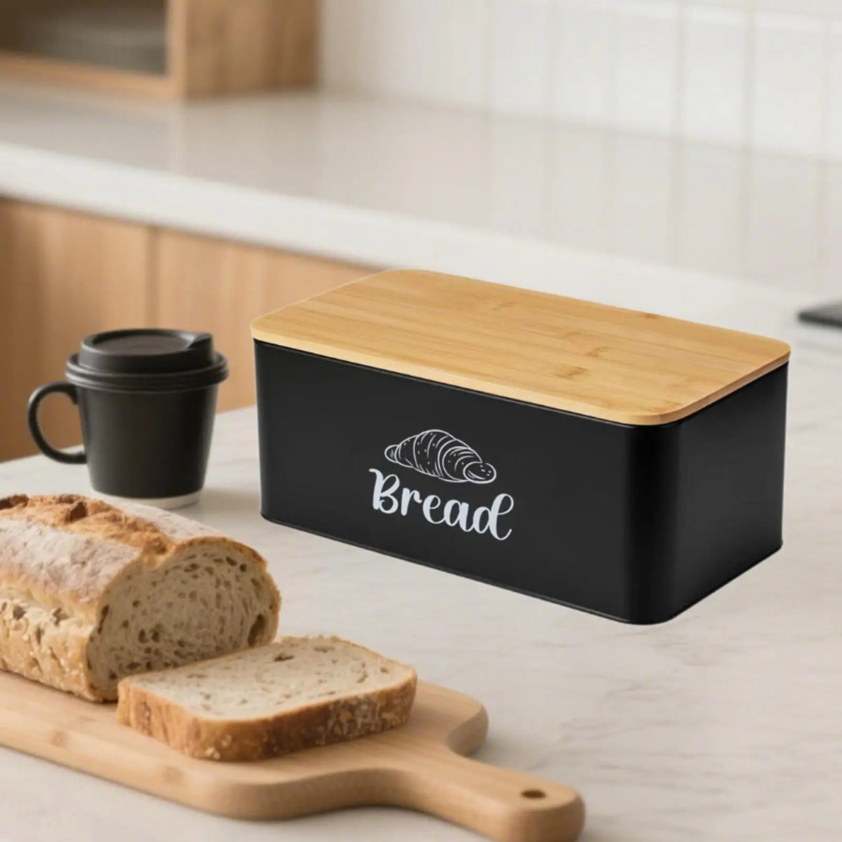 Breadbasket Sturdy Bread Box Kitchenware Layer Bamboo Lid