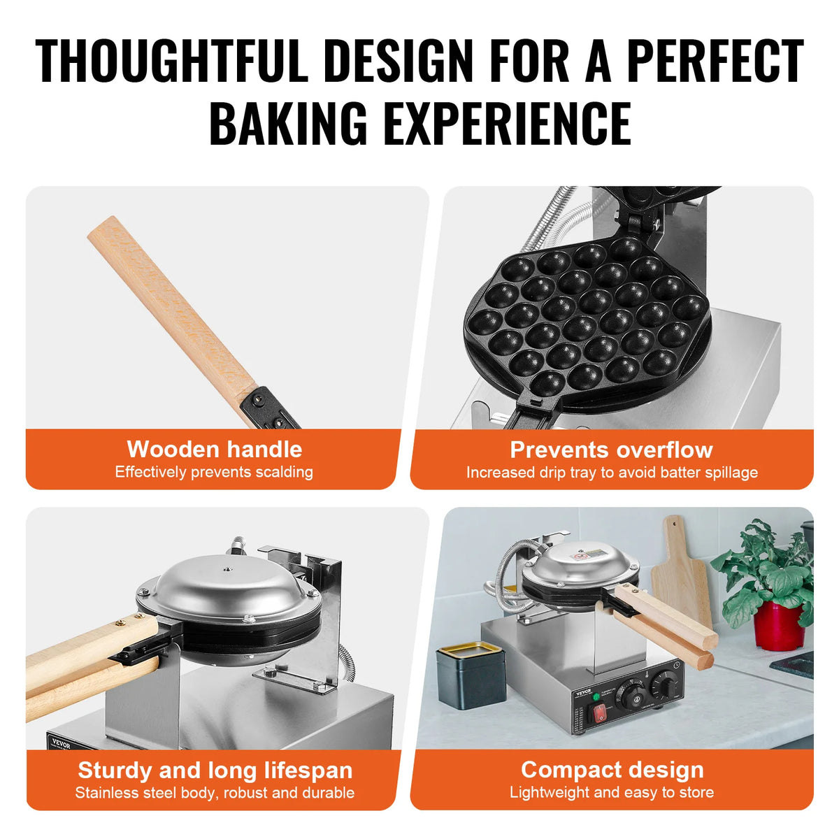 Homewise Commercial Egg Bubble Waffle Maker 1400w Non-Stick