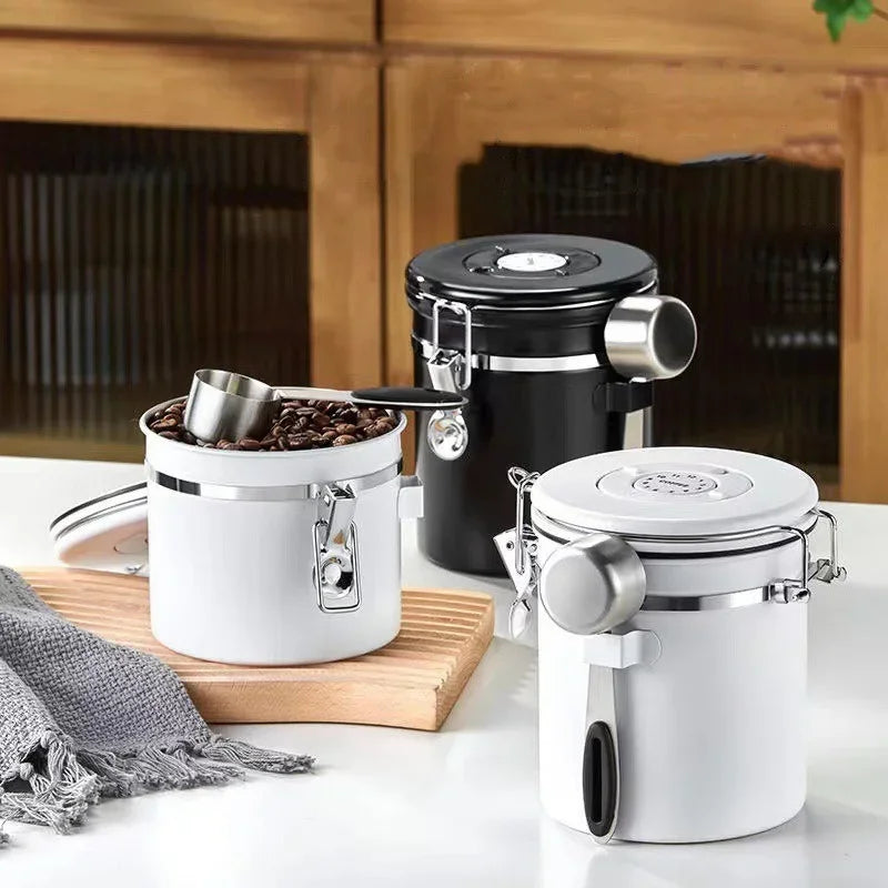 Stainless Steel Coffee Beans Vacuum Storage Jar Spoon