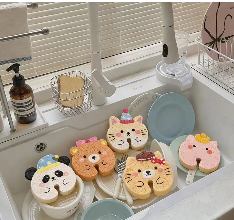 Dishwashing Sponge Cute Cartoon Animal Dishwashing Wipe Dual