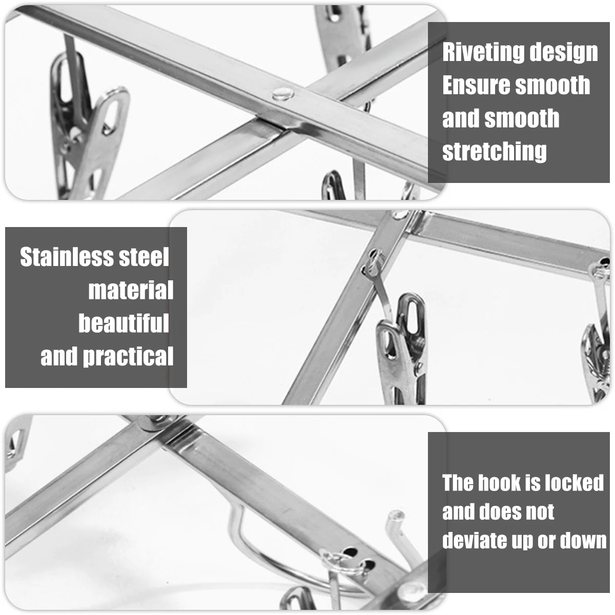 20/35 Clips Folding Drying Rack Stainless Steel Windproof