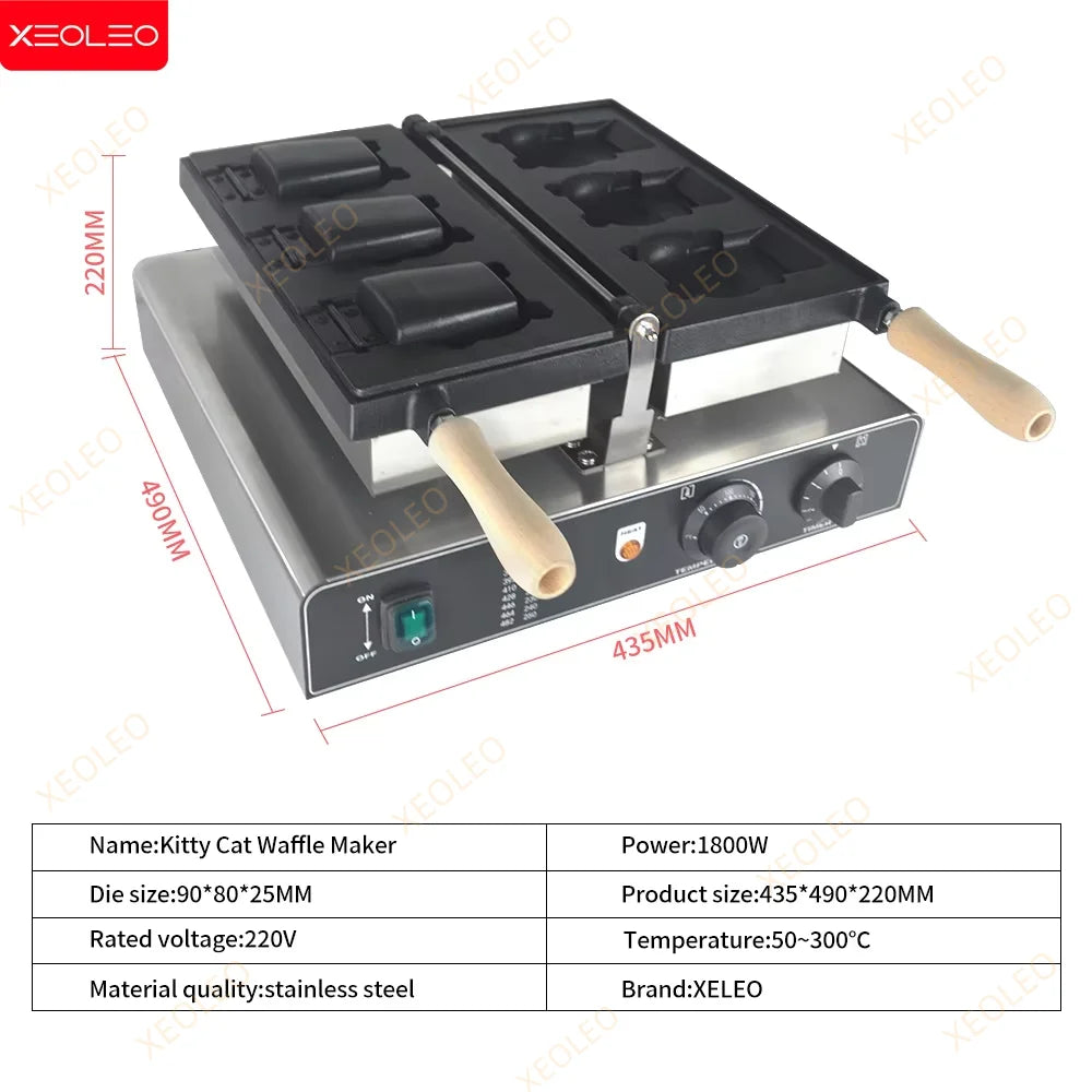 Xeoleo Electric Cartoon Kitty Cat Waffle Machine 1800w