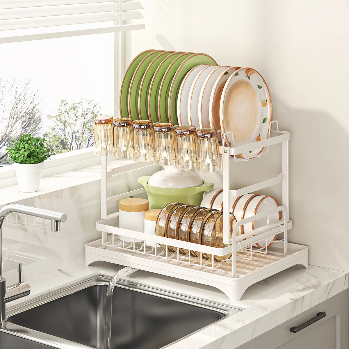 Countertop Dish Drying Rack Space Saving Organizer Utensil