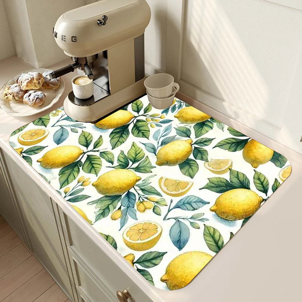 Lemon Printed Tableware Drying Mat Drain Pad Non-Slip