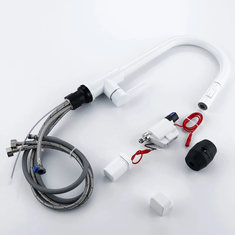 White Touch-On Sink Faucets Pull Down Sprayer Improvement