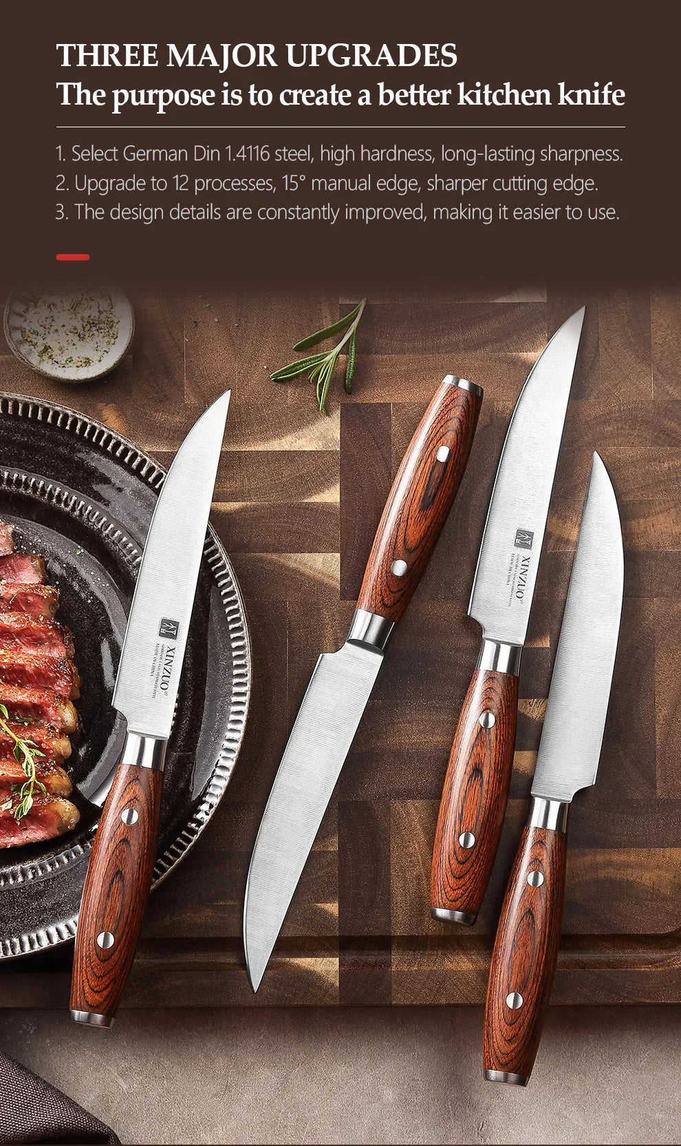 Xinzuo 1pc/4pcs Professional Knife Steak Knife Razor Sharp