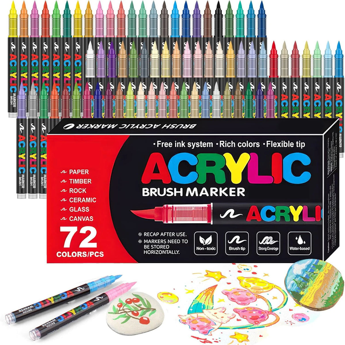 12-366 Colors Acrylic Marker Permanent Markers Brush Tip