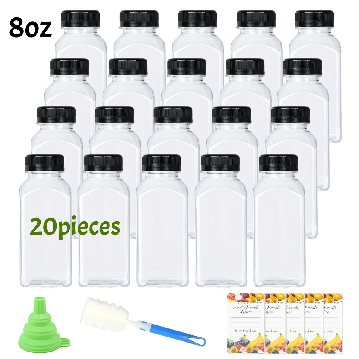 20-80pcs Plastic Juice Bottles 8/12oz Reusable Juice Bottles