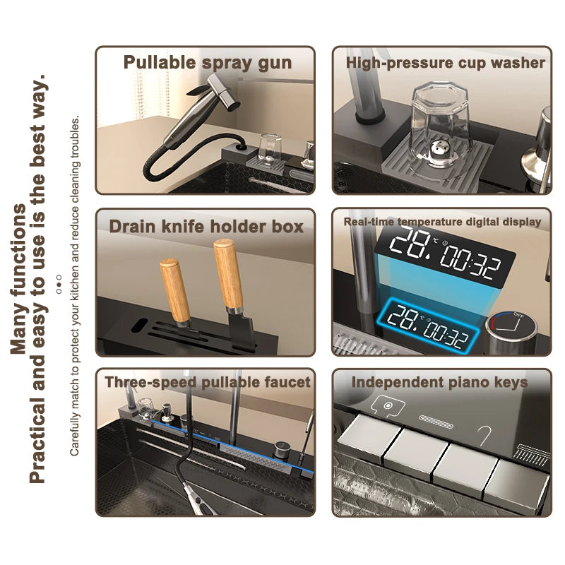 Modern Stainless Steel Sink Sinks Digital Display Large