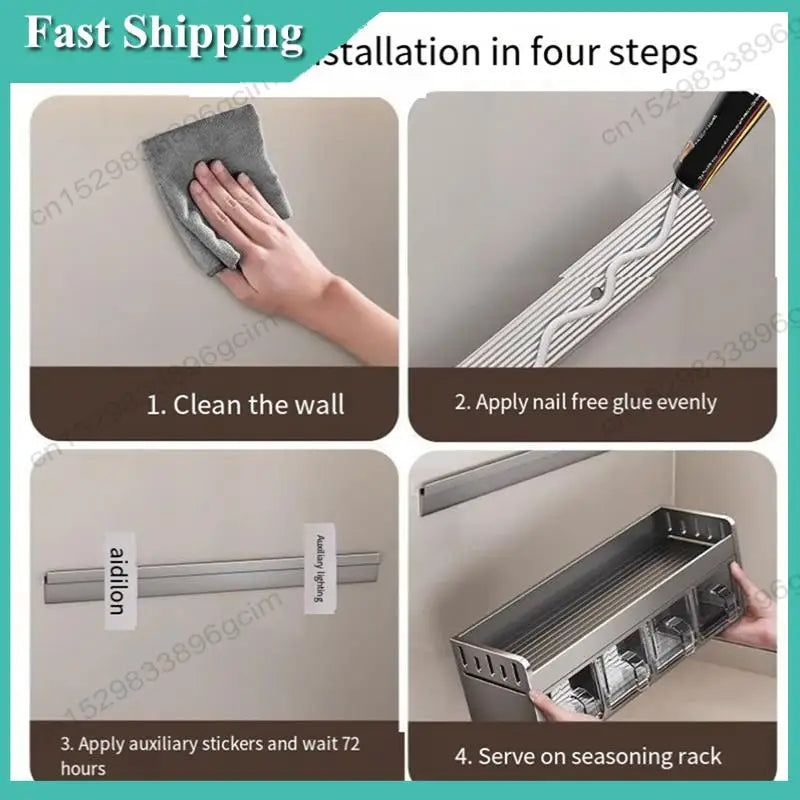 -Babq Wall-Mounted Stainless Steel Spice Rack - Multi-Functional