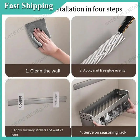 -Babq Wall-Mounted Stainless Steel Spice Rack - Multi-Functional