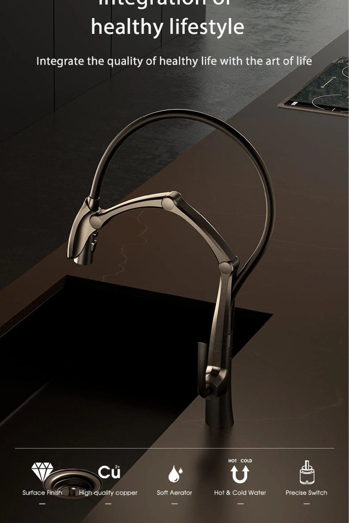 Luxury Brass Gun Gray Faucet Digital Display Intelligent