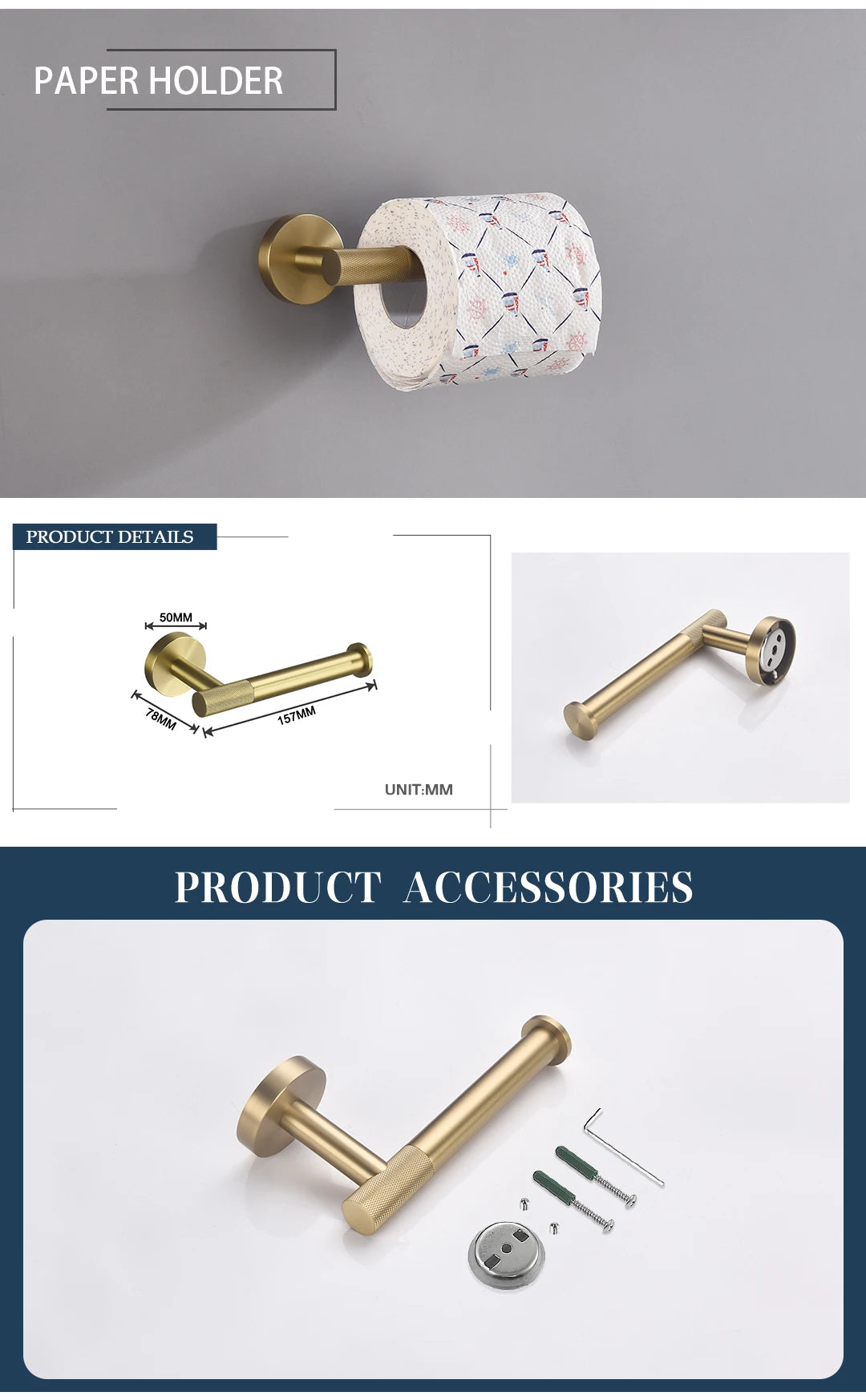 Bathroom Hardware Brushed Gold Knurled Brass Kit Towel