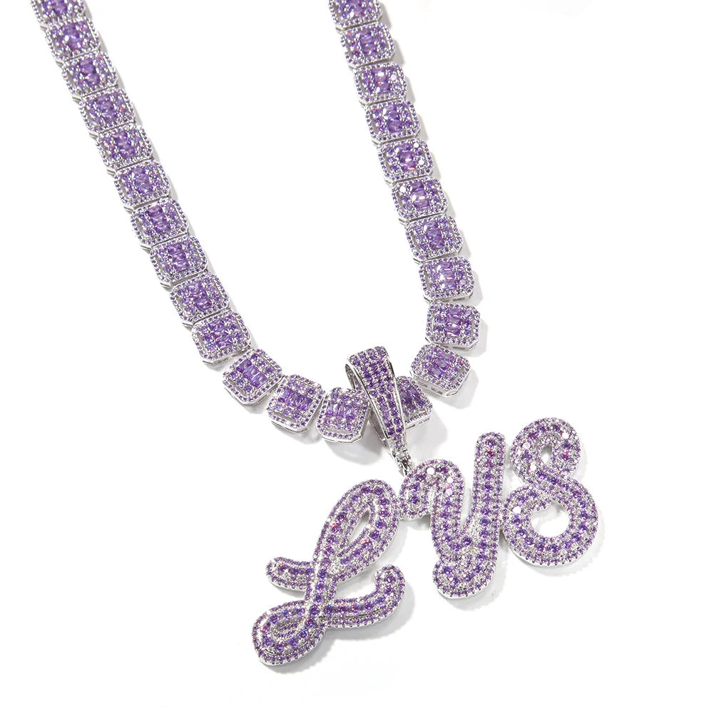 Uwin Custom Name Pendant Brush Cursive Letter Necklace