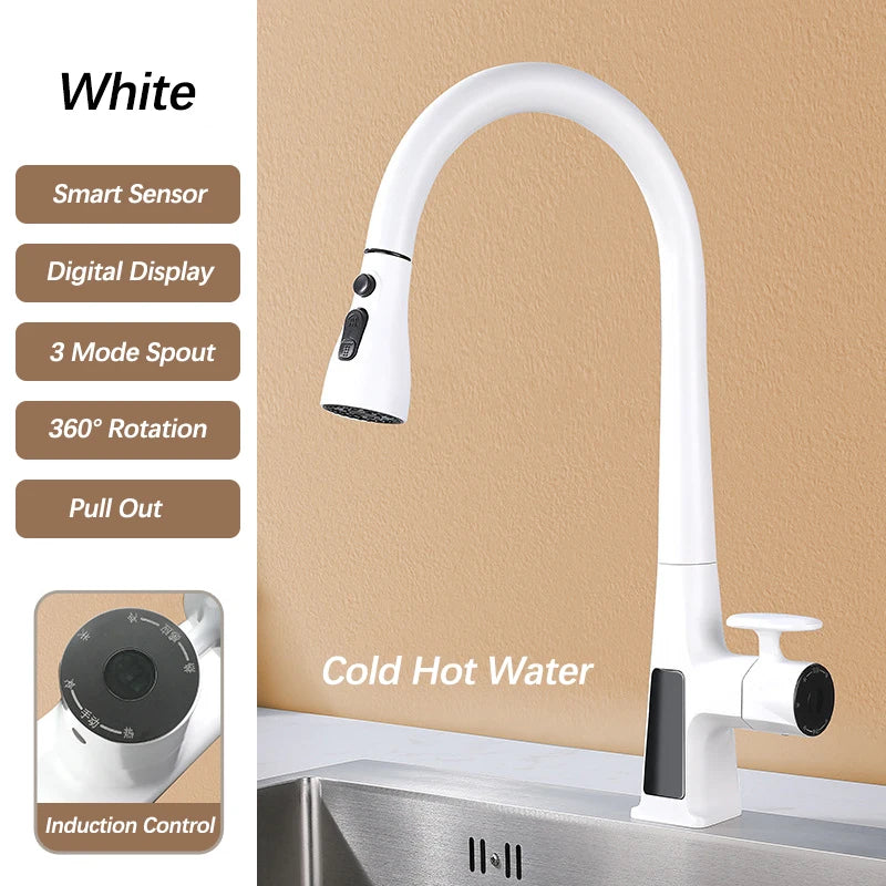 Pull Out Faucet Sensor Touchless Digital Display Water