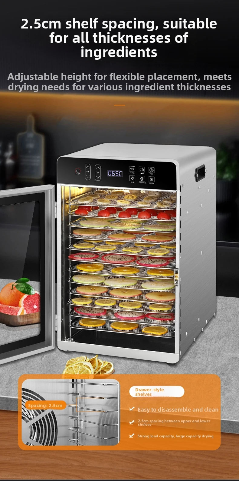 Smart Touch Screen Food Dehydrator 12 Layers Stainless