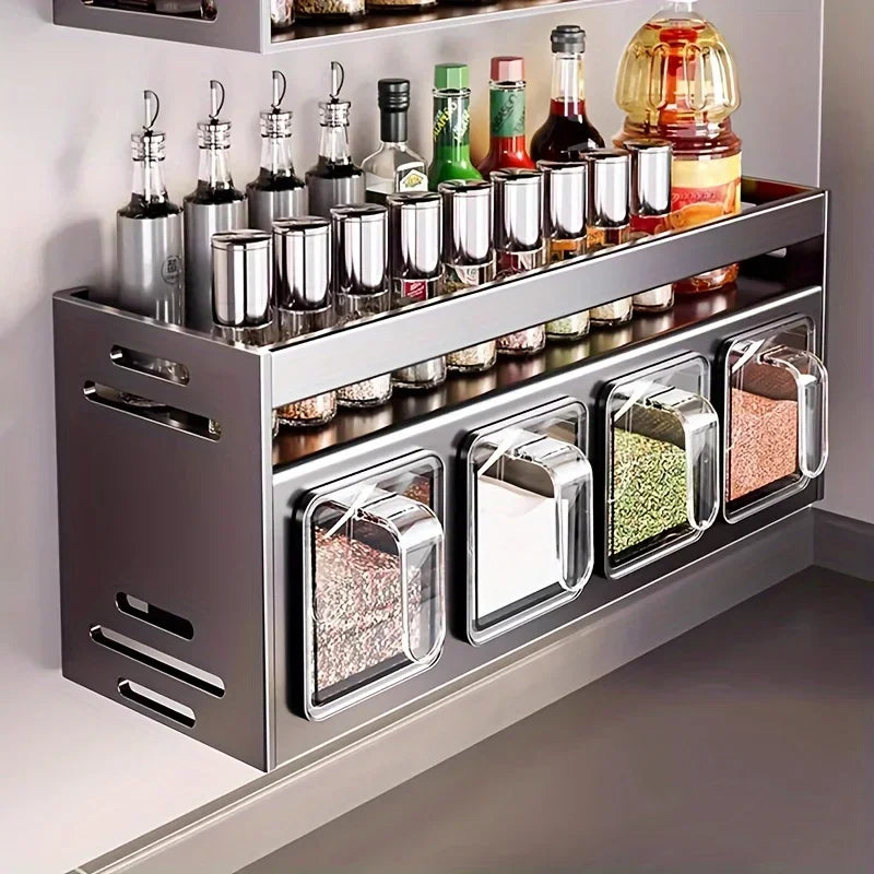 Stainless Steel Spice Rack Wall-Mounted Multi-Functional Spice