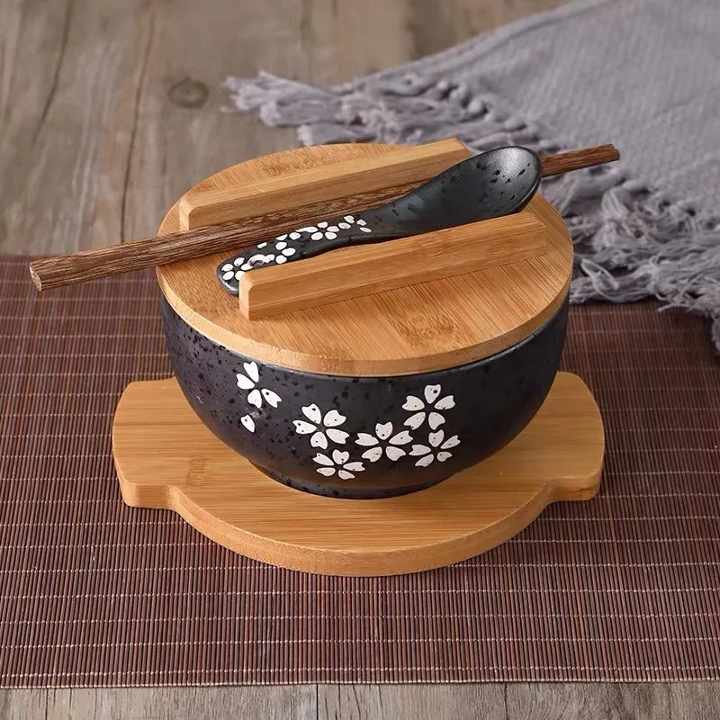 Japanese Style Rice Noodle Bowl Lid Spoon Chopstick