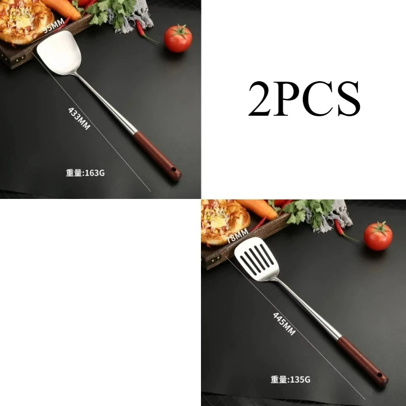 4/2pcs Long Handle Stainless Steel Wok Spatula Slotted