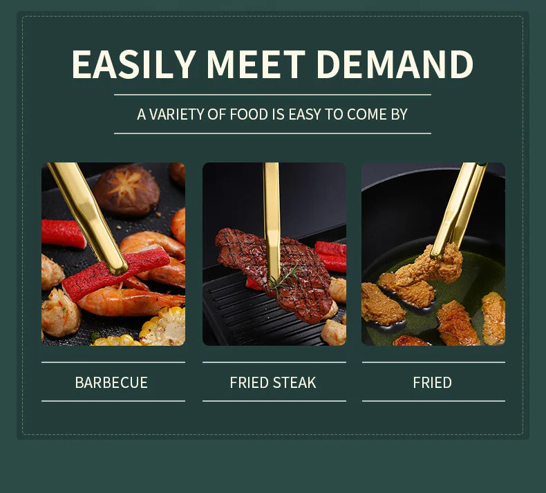 Gold Stainless Steel Food Tongs Non-Slip Serving Tongs