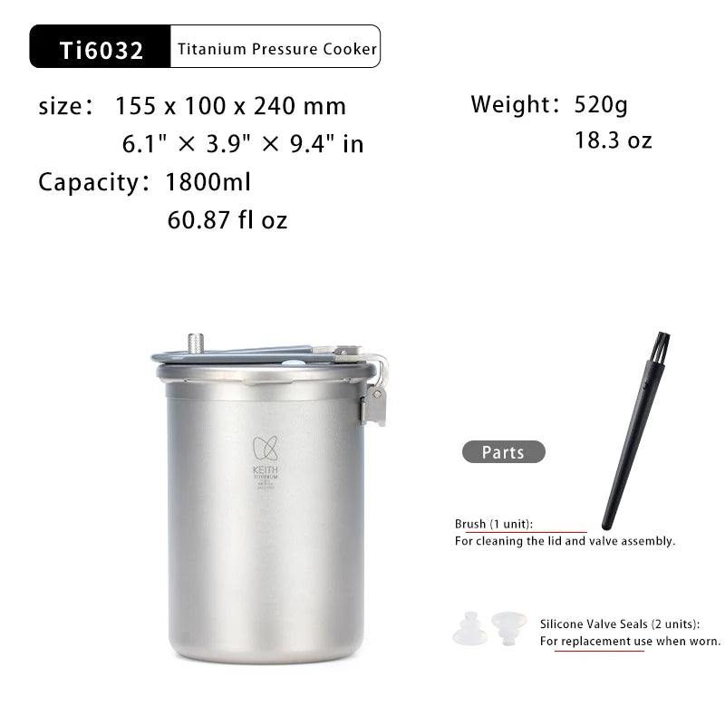 Keith Pure Titanium High-Altitude Mountain Pressure Cooker 8l