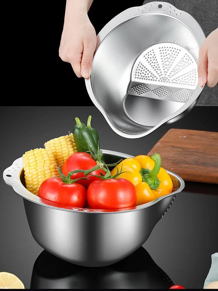 Rice Washer Strainer Bowl Stainless Steel Rice Washing