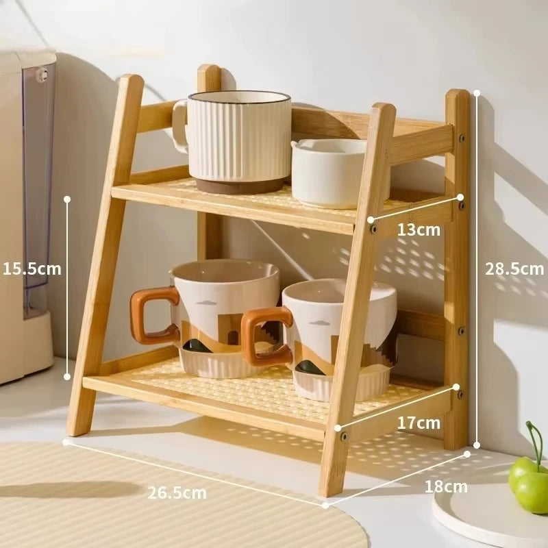 2-Tier Retro Bamboo Storage Shelf - Stable Countertop