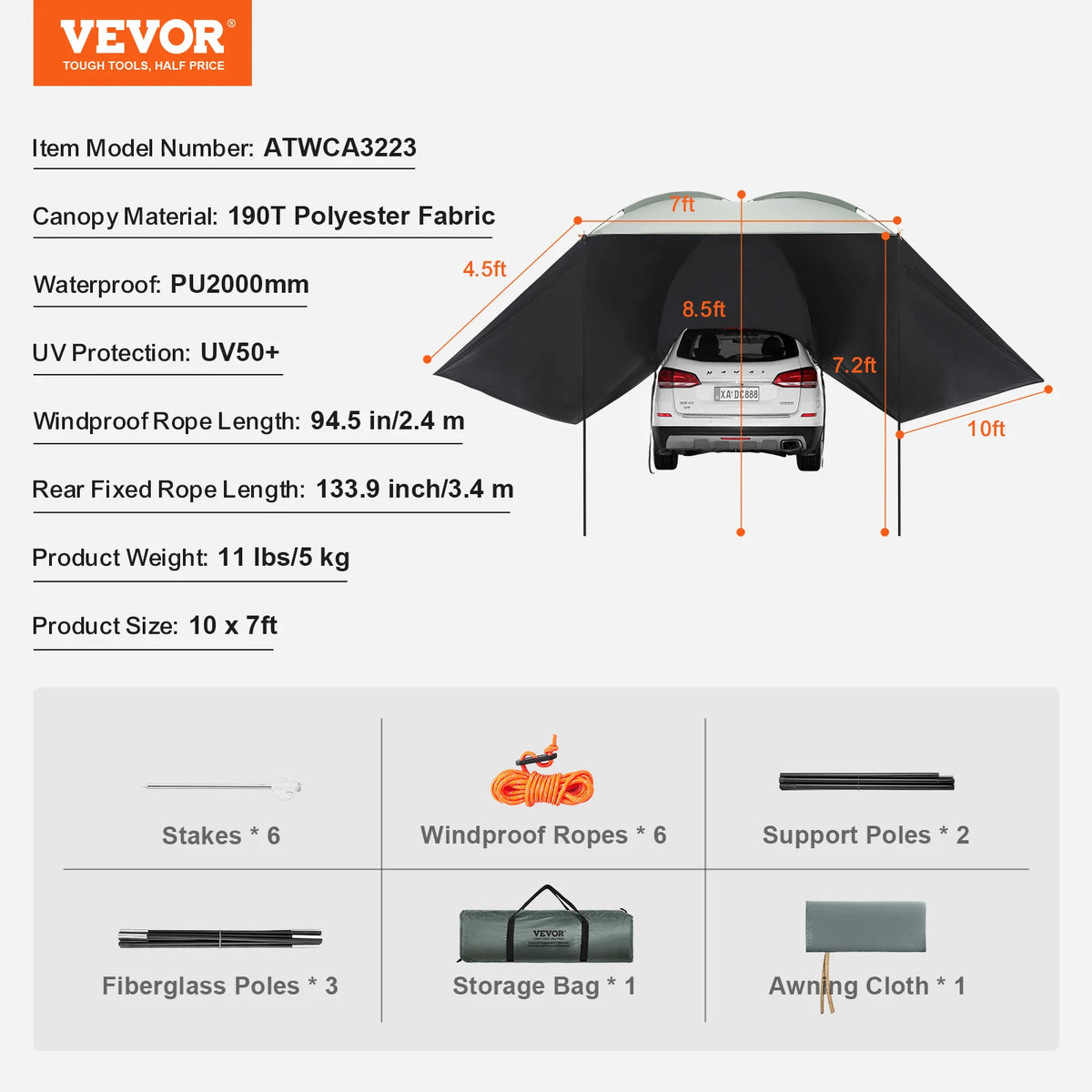 Succebuy Vehicle Awning Retractable Car Side Awning Car