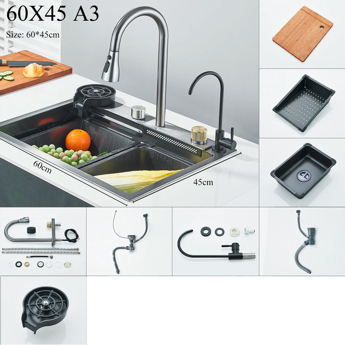Shinesia Stainless Steel Waterfall Sink Digital Display Large