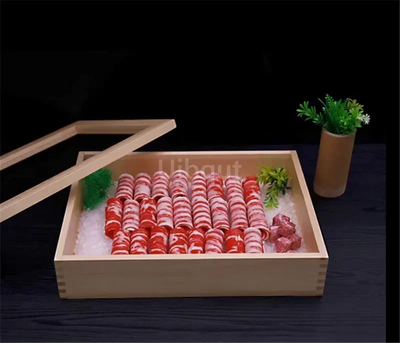 Japanese Cuisine Wooden Sashimi Sushi Box Lid Fish