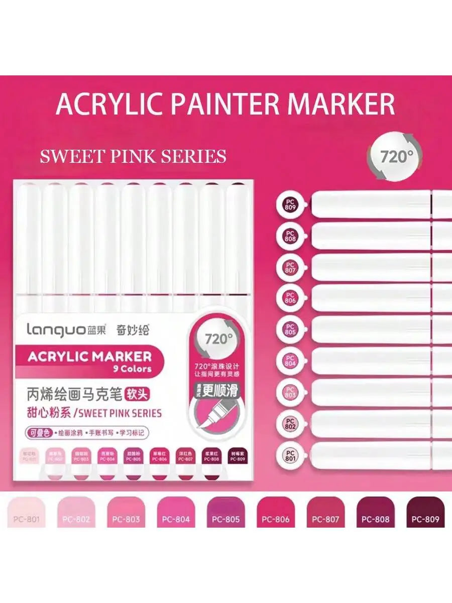 Languo 9pcs/Box Soft Brush Acrylic Marker Pen Diy