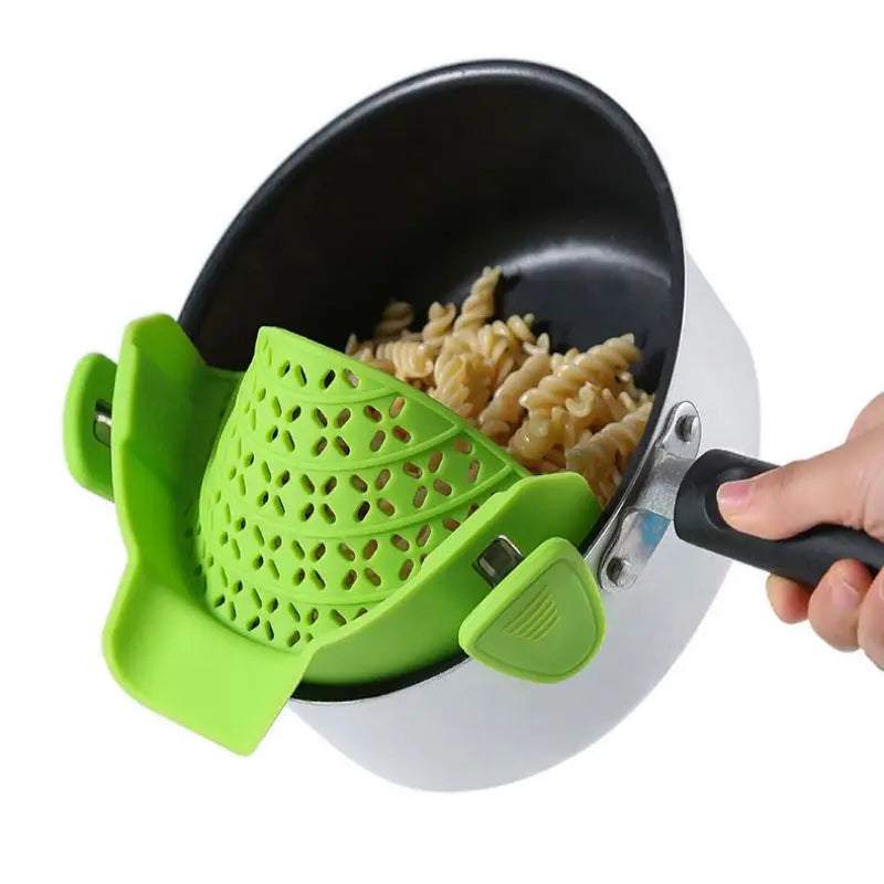 Universal Silicone Clip-On Pan Pot Strainer Anti-Spill Pasta