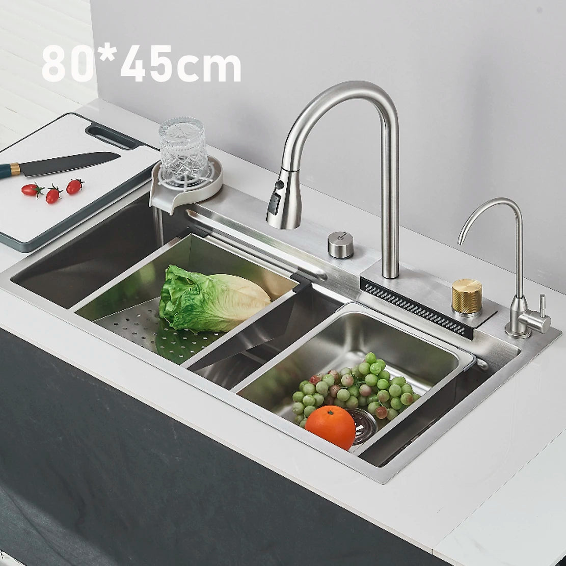 Stainless Steel Waterfall Sink Digital Display Large Sink