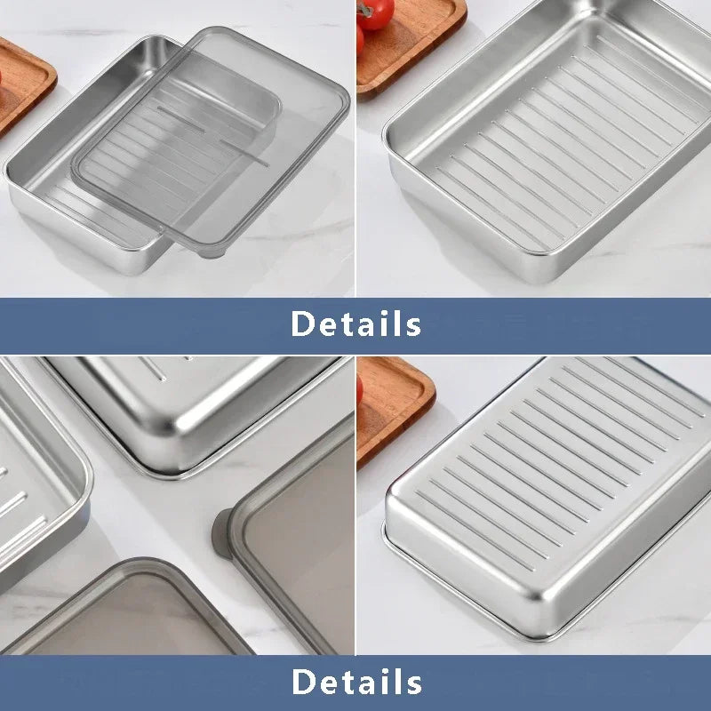 Stainless Steel Food Storage Serving Trays Rectangle Sausage