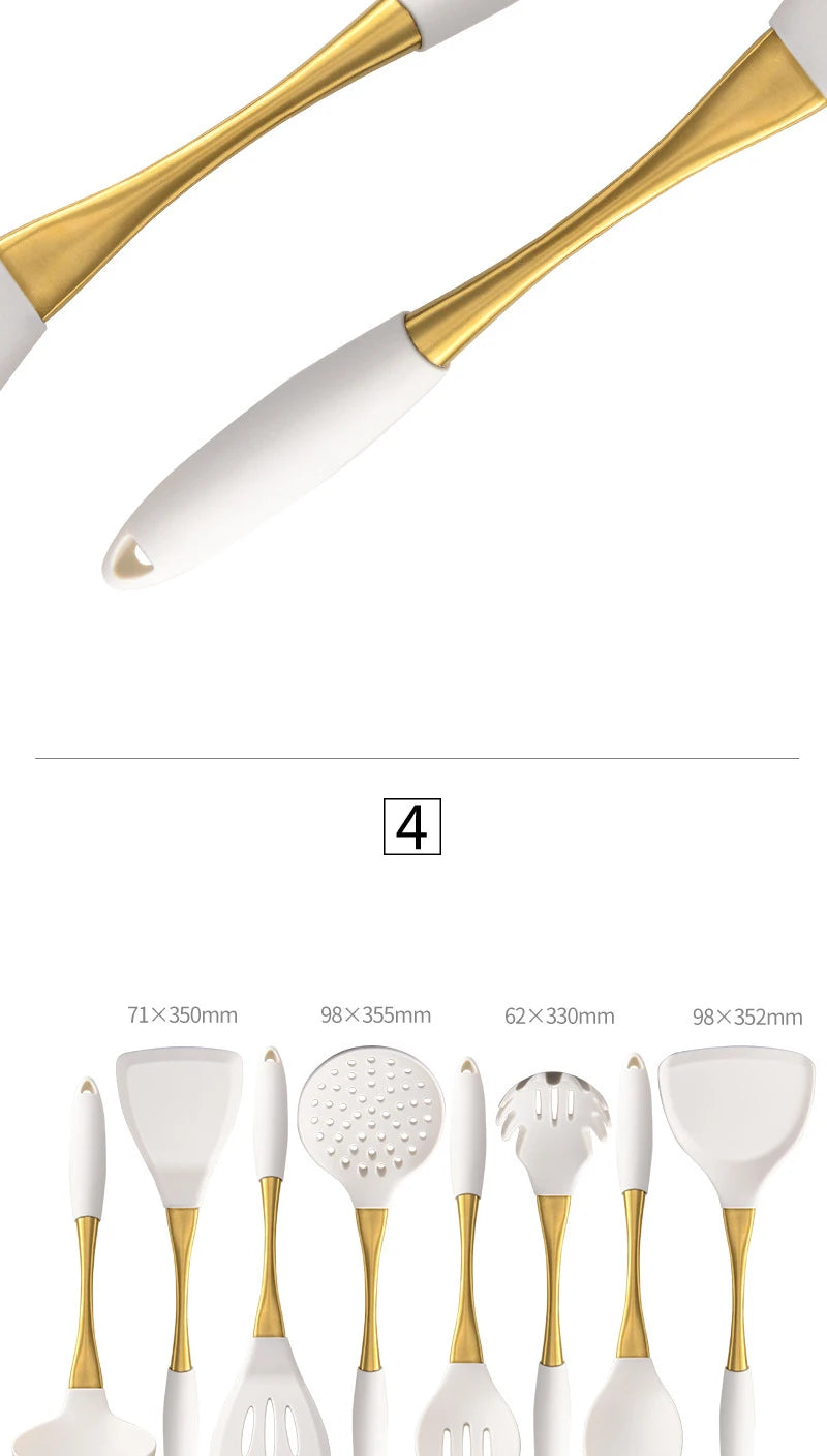 1pc Silicone Kitchenware Cooking Utensils White Gold Spatula