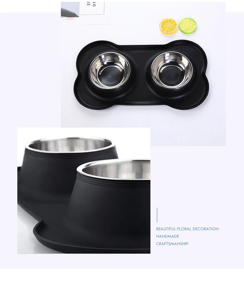 Antislip Double Dog Bowl Silicone Mat Durable Stainless