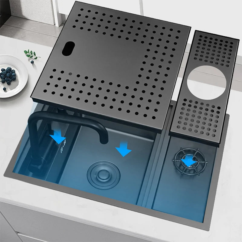 Nano Hidden Bar Sink Black Folding Faucet Silvery