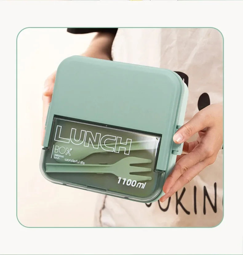 Justinlau 1100/1800ml Layer Compartment Lunch Box Kids Fork